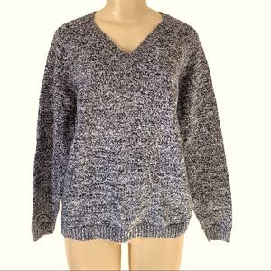 Tabi 🇨🇦 Cotton Black Speckled Pullover Jersey V-Neck Long Sleeve Sweater